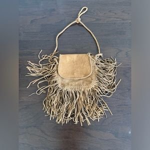 Tan suede fringe purse